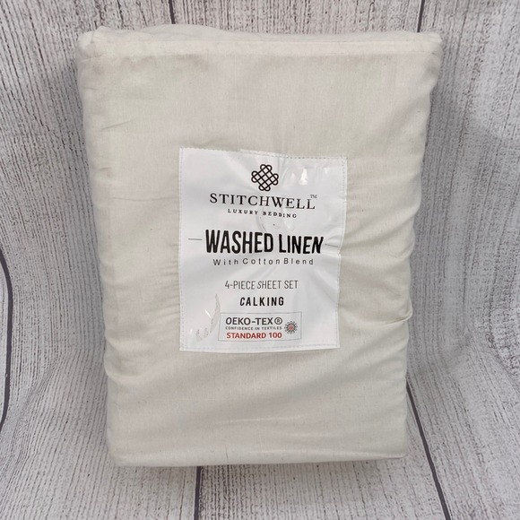 Stitchwell Other - Stitchwell Sheet Set California King Cream Washed Linen Cotton Bedding Natural